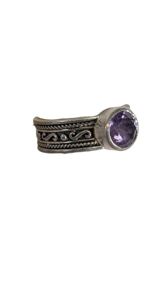 SS Amethyst Etched Band Ring