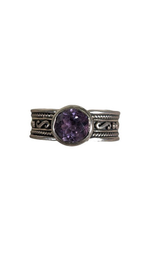 SS Amethyst Etched Band Ring