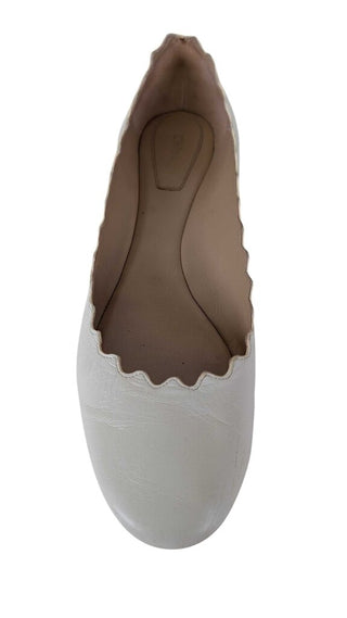 Lauren Leather Scalloped Ballet Flats Shoes Sz 39