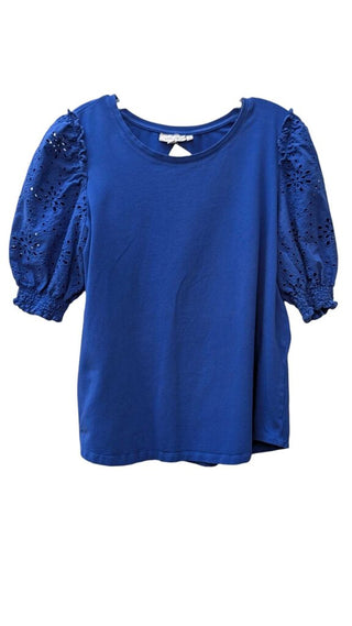 Short Eyelet Puff Sleeve Tee