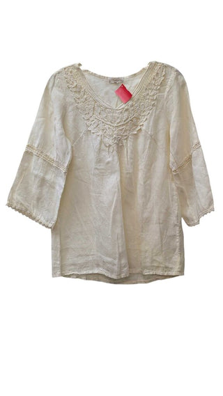 Long Sleeve Linen Crochet Neck