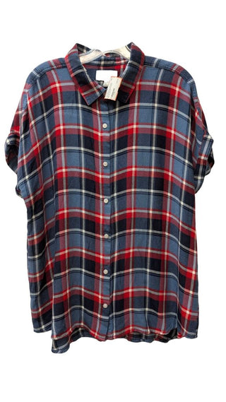 Plaid Button Front Short Sleeve