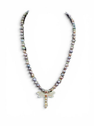 Sterling Pearl Dragonfly Necklace