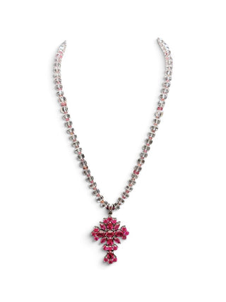 Sterling Stone Cross Pendant Necklace