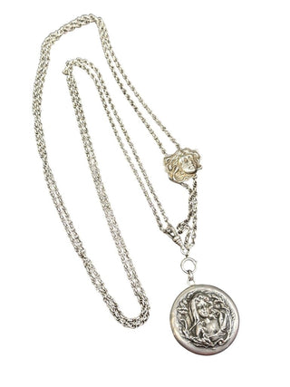 Sterling Double Strand Locket Pendant Necklace