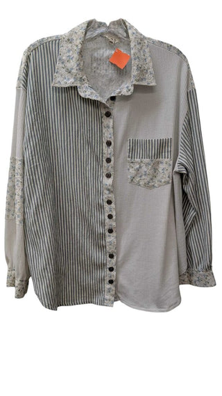 Long Sleeve Mixed Material Button Up