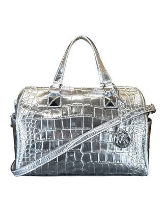 Grayson Metallic Crocodile Embossed Leather Satchel