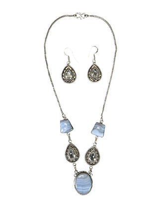 Silver/stone necklace and earrings