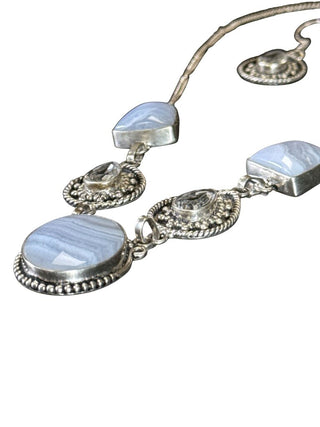 Silver/stone necklace and earrings