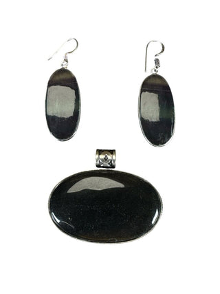 Silver/stone pendant and earrings