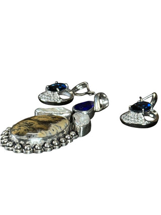 Silver/stone Pendant and earrings