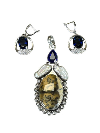 Silver/stone Pendant and earrings