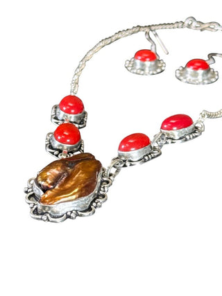 Silver/stone necklace and earrings