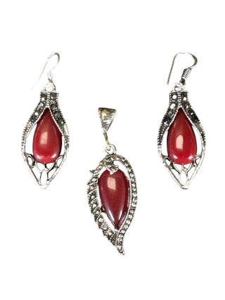 Silver/stone earrings and pendant