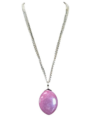 Triple strand SS necklace w/stone pendant