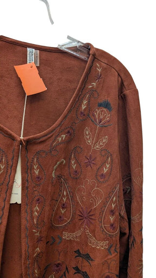 Embroidered Suede Button Front