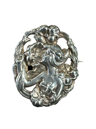 Nickel silver Art Noveau brooch