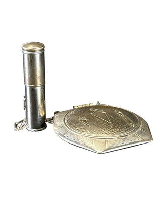 Art Deco compact and lipstick case