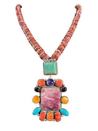 Sterling Cluster Pendant Spiny Oyster Necklace