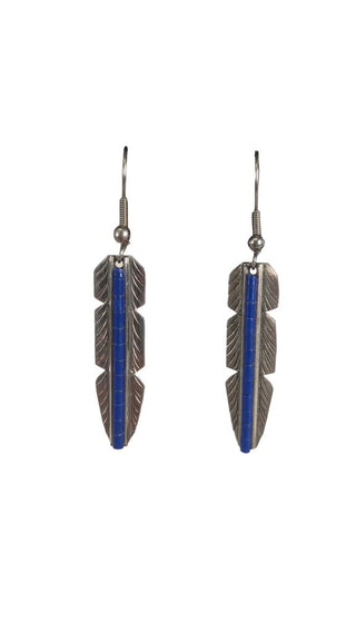 SS Lapis Feather Dangle Earrings