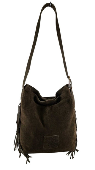 Suede Fringe Hobo Bag