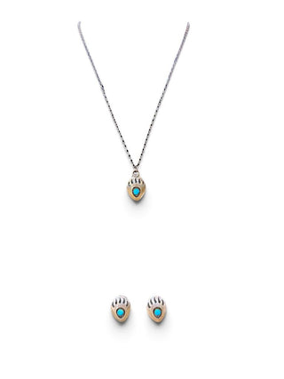 SS Bear Paw Stone Earrings Set