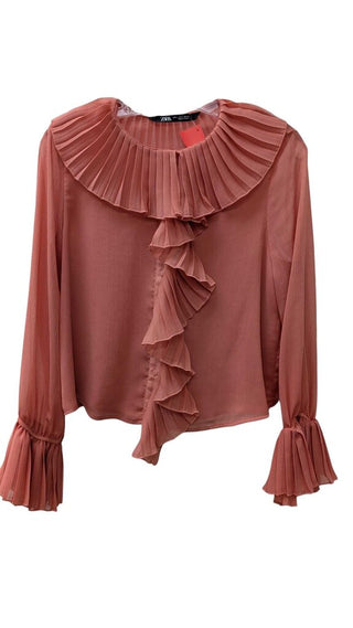 Button Front Ruffle Blouse