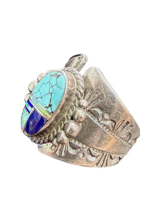 Sterling Adjustable Stone Inlay Ring Signed LP