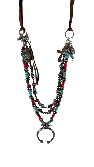 Multi Strand Stone Necklace with Sterling Naja Pendant
