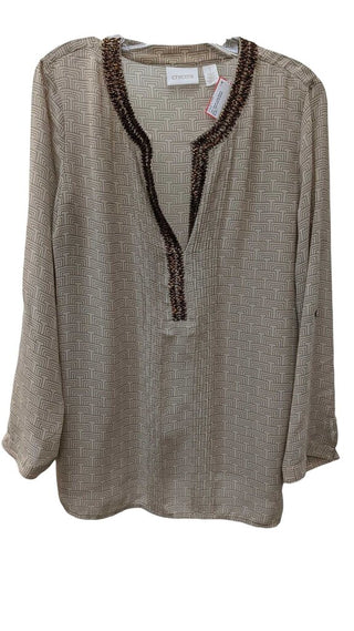 Long Sleeve Sheer Geo Print & Beads