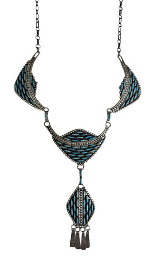 Sterling Silver Jimmy Yazzie Stamped Stone Bib Necklace