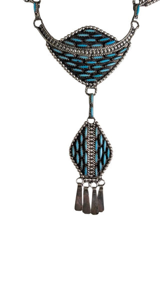 Sterling Silver Jimmy Yazzie Stamped Stone Bib Necklace