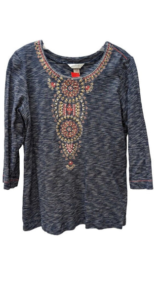 3/4 Sleeve Embellished Front Stripes