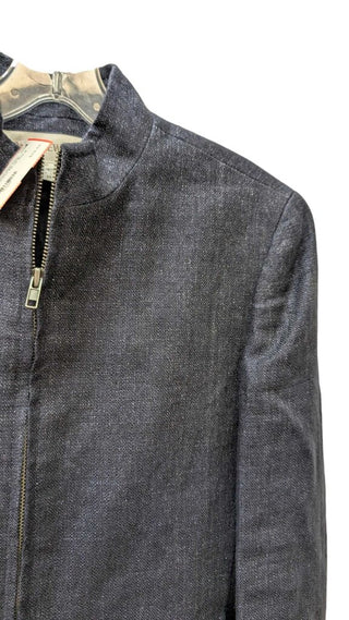 Denim Collarless Zip Up