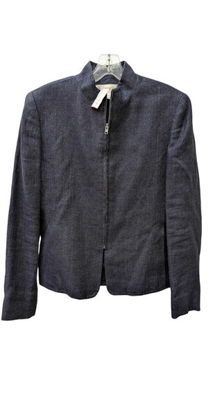 Denim Collarless Zip Up