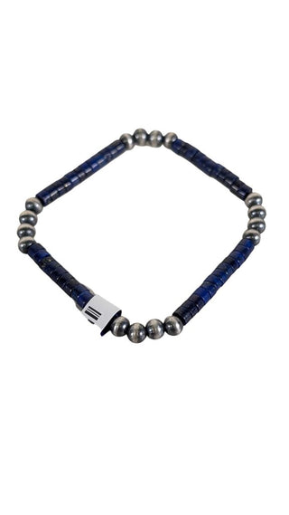 Silver Plated/Lapis? Stretch Bracelet