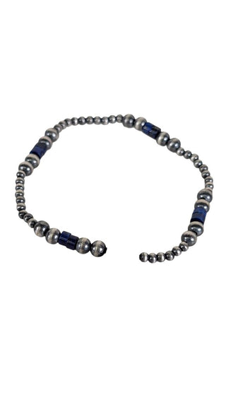 Silver Plated/Lapis? Stretch Bracelet