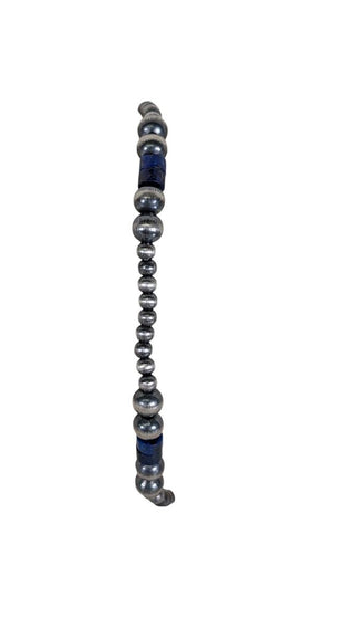 Silver Plated/Lapis? Stretch Bracelet