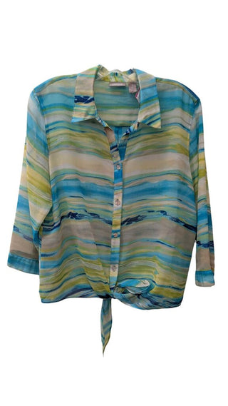 Long Sleeve Multi Stripe Sheer Blouse