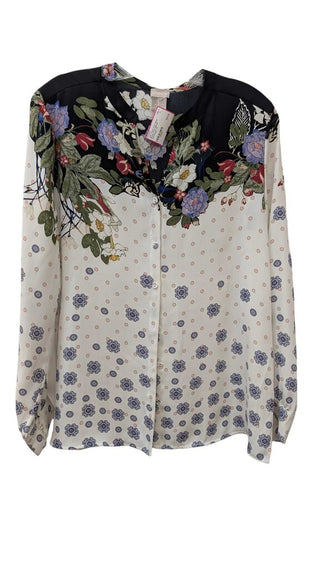 Print Sheer Button Front Blouse