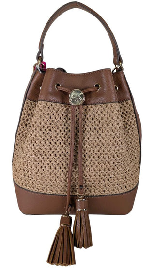 Faux Leather Bucket Bag Straw