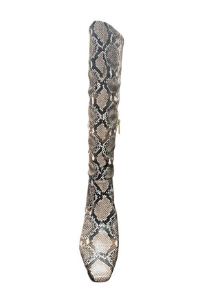 Knee Hight Snake Skin Heeled