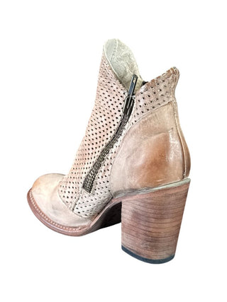 Perforated leather ankle zip heel