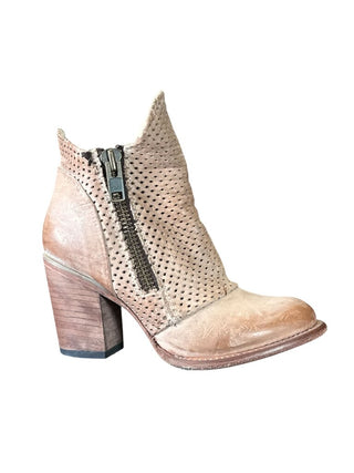 Perforated leather ankle zip heel