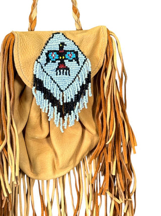 Hand beaded deerskin medicine bag/Thunderbird