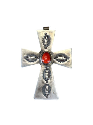 Sterling Stone Cross Pendant Signed S.D. Pueblo