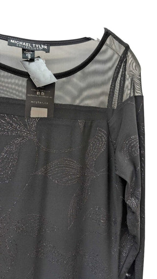 NWT Long Sleeve Stretch Glitter & Sheer Details