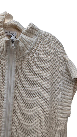 Short Sleeve Chunky Knit Zip Front