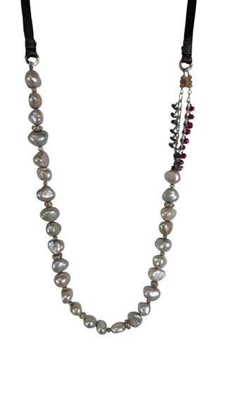 Pearl on Leather Cord Necklace