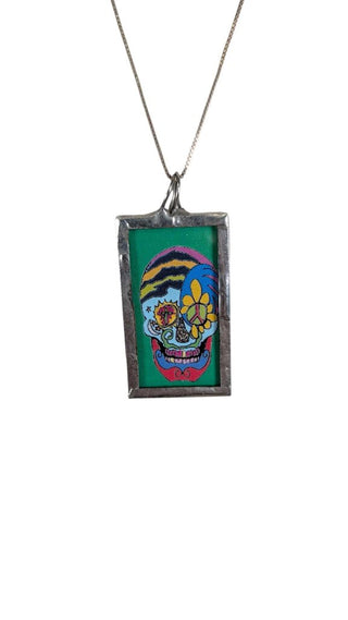SS Chain w/Skull Rectangle Pendant